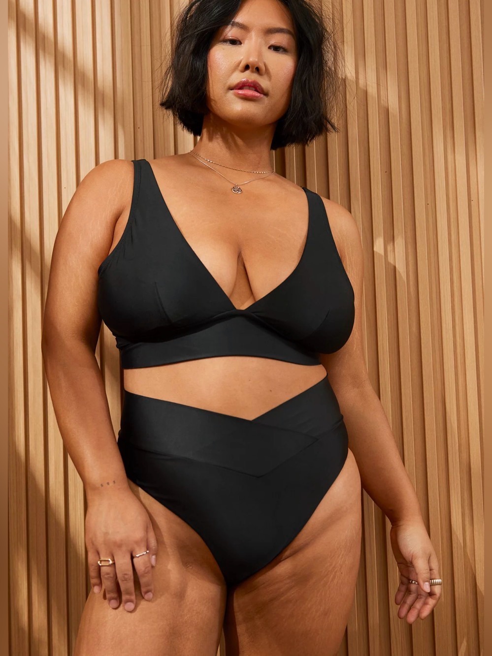NWT Aerie FULL SET Plunge Longline Triangle + High Waist Crossover Bottom Black